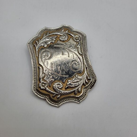 Vintage Floral Silver Western Rodeo Belt Buckle w/ shooting stars engrave~3.5" - Picture 2 of 4